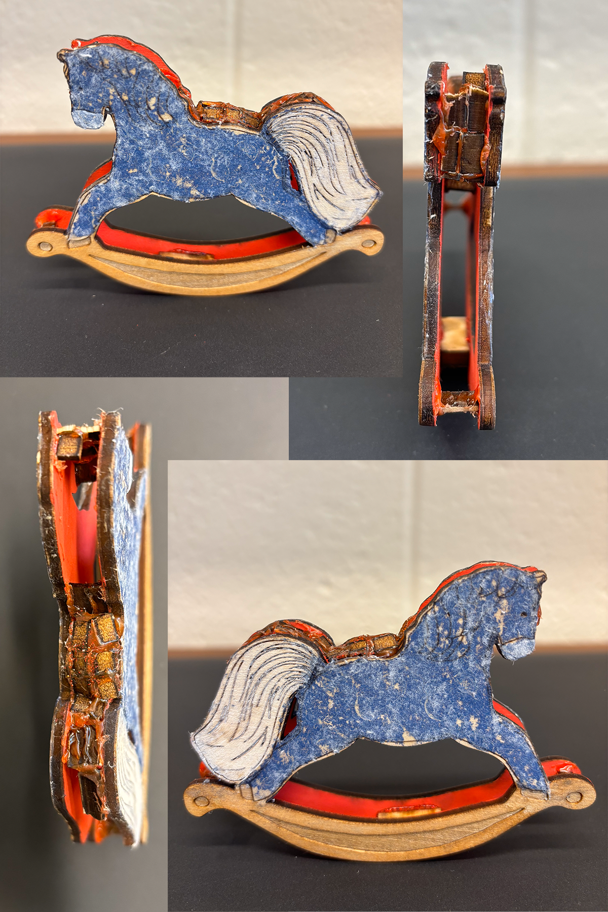 the wooden rocking horse at varying angles
