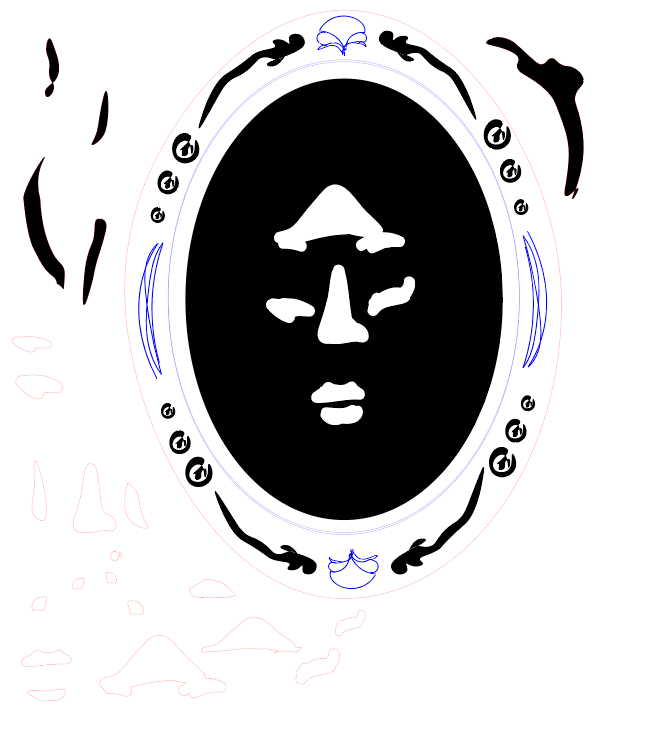The original lines and colors for the face in frame piece